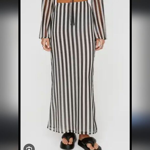 Nasty Gal Sheer Stripe Long Maxi Skirt Size US 2 - Picture 2 of 10